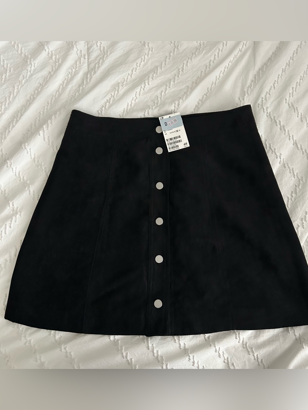 H&M Divided Womens Button up Faux Suede A-line Mini Skirt Black Size 8 EU 40 NEW